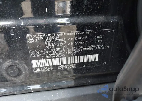 2020 Toyota Rav4 Hybrid Le z USA, uszkodzony, nr VIN 2T3MWRFV6LW097034